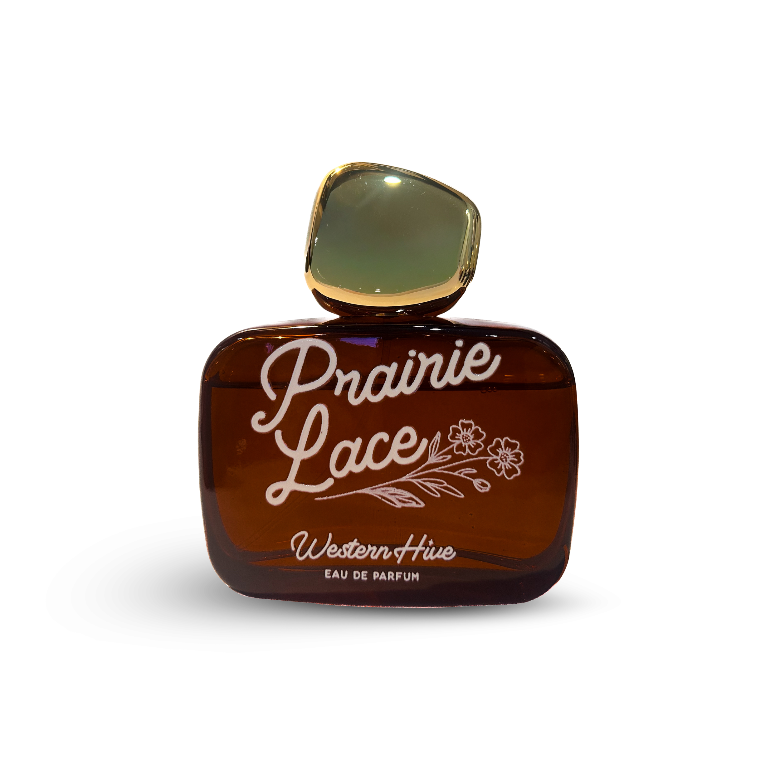 Prairie Lace 70ml cowgirl perfume by Western Hive featuring notes of green grass, vanilla cream, bergamot and wildflowers in an amber glass bottle