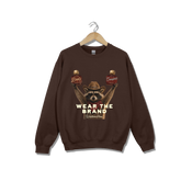The sweatshirt features a graphic of a raccoon wearing a cowboy hat and holding two Western Hive perfumes &